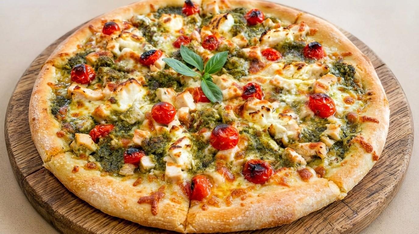 Chicken Pesto BOSS Pizza — homemade at The Sauce Lady, Naples, Florida