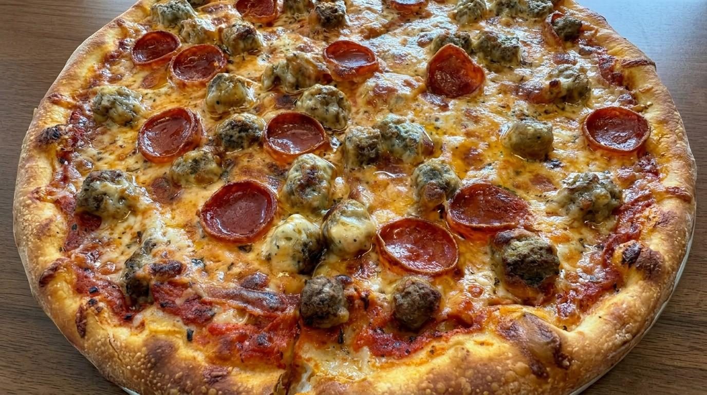 Meat Lovers Pizza — homemade at The Sauce Lady, Naples, Florida